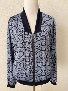 Stella & Dot Reversible Blue Snake-Print Bomber Jacket Small